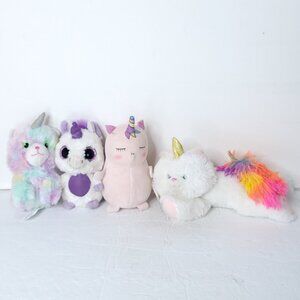Mixed Plush Unicorn Cat Caticorn Stuffed Animal Toy Lot of 4 White Pink Gray